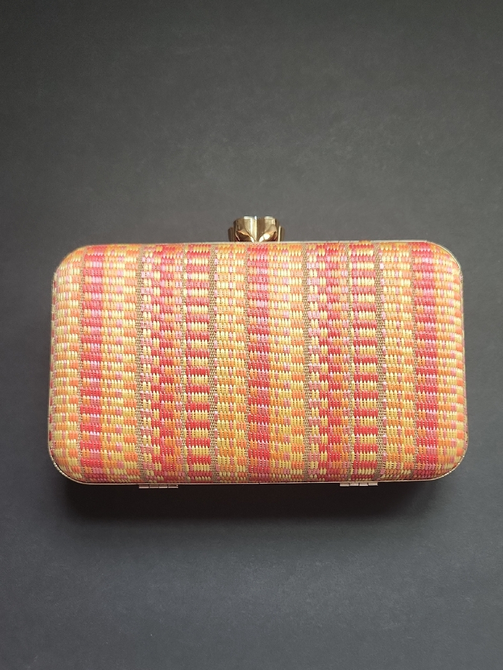 Woven Pink and Gold Clutch Bag